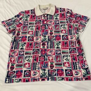 Vintage Cape Cod Sportswear Polo Shirt Womens‎ Large Floral Geometric 90s Retro